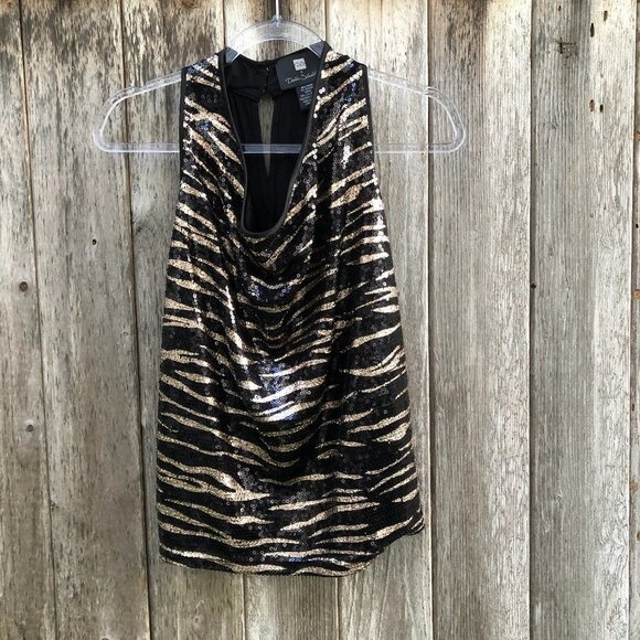 Debbie Shuchat Zebra Print Sequined Sleeveless Blouse Small - Picture 1 of 11